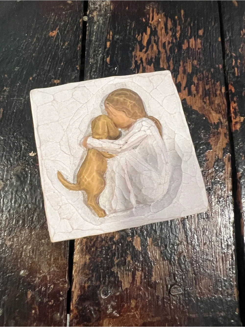 Willow Tree Susan Lordi True Box Girl Embracing Dog Keepsake Box Cream & Tan